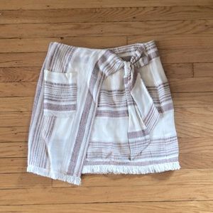 Anthropologie Holding Horses skirt blue red stripe faux wrap pocket 8 EUC fringe